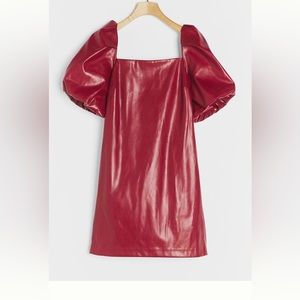 Anthropologie Greer Feaux leather mini dress. Wine color size S
